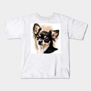 Black and White Chihuahua Watercolor Style Portrait Kids T-Shirt